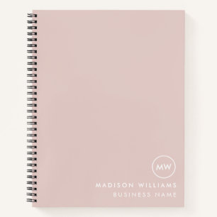 Blush Pink Minimalist Monogram Custom Name Notebook