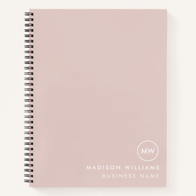 Blush Pink Minimalist Monogram Custom Name Notebook (Front)