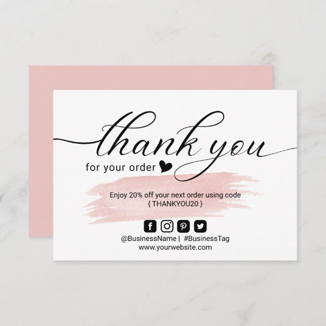 Blush Pink Minimalist Order Thank You (Front/Back)