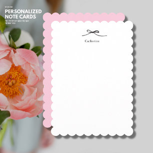 Blush Pink Minimalist Personalised Bow Note Card