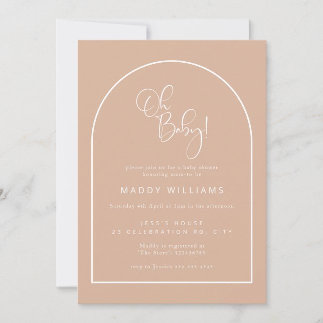 Blush Pink Minimalist Script Arch Oh Baby Shower  Invitation (Front)