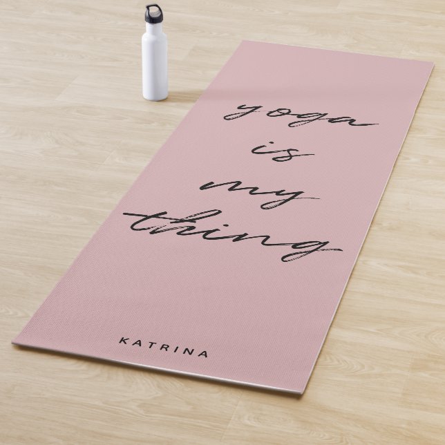Blush Pink Minimalist Script Yoga is My Thing Mat (In Situ)