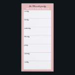 Blush Pink Minimalist Simple Family Meal Planning Magnetic Notepad<br><div class="desc">Write your dinners on this magnetic note pad for an easy way to plan out the week's meals and stick it up on your fridge, pantry door or command centre. The simple vertical layout in dusty rose pink, black and white with pretty fonts will appeal to every visually organised meal...</div>
