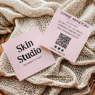 Blush Pink Minimalist Skin Studio Qr Code Square Business Card