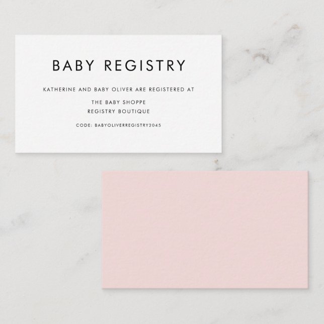 Blush Pink Minimalist Typography Baby Registry Enclosure Card (Front/Back)