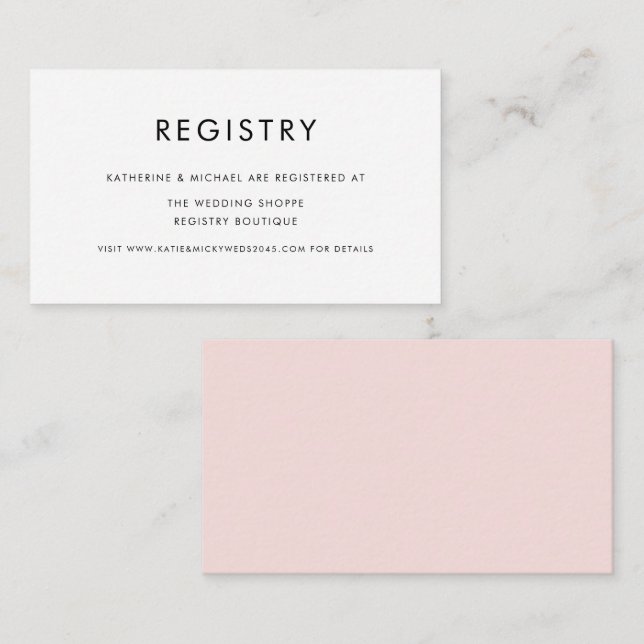 Blush Pink Minimalist Typography Wedding Registry Enclosure Card (Front/Back)