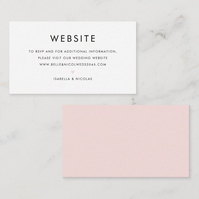 Blush Pink Minimalist Typography Wedding Website Enclosure Card (Front/Back)