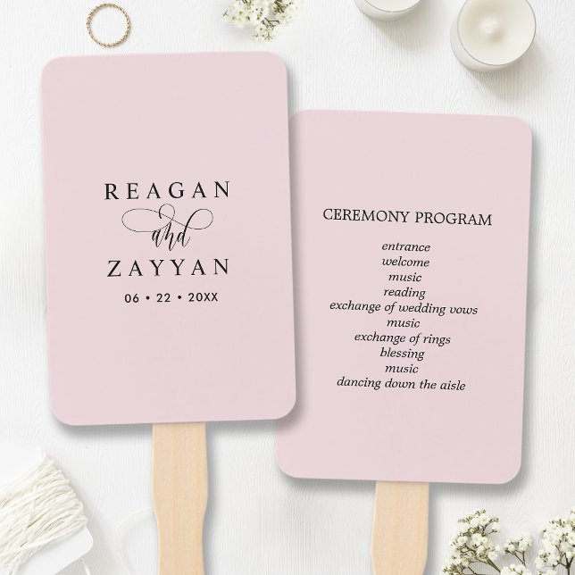 Blush Pink Minimalist Wedding Program Hand Fan (Creator Uploaded)
