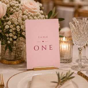 Blush Pink Minimalist Wedding Table Number Card