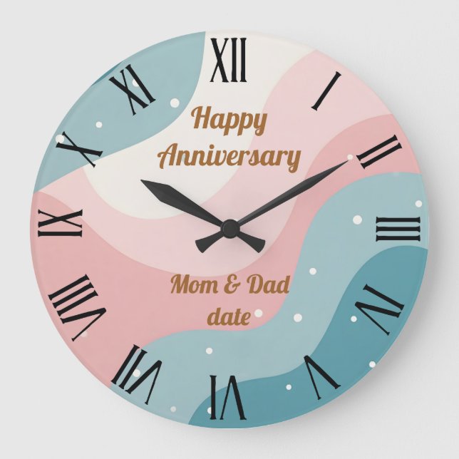 Blush Pink Mint Abstract Modern Collection Large Clock (Front)