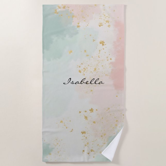 Blush Pink Mint Abstract Popular Collection Beach Towel (Front)