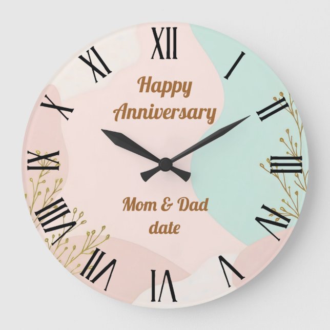Blush Pink Mint Abstract Trendy Collection Large Clock (Front)