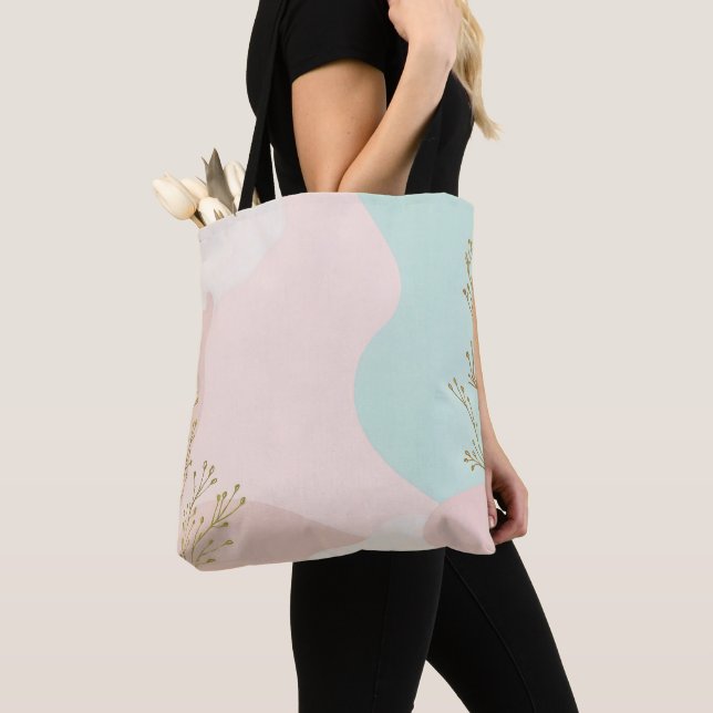 Blush Pink Mint Abstract Trendy Collection Tote Bag (Close Up)