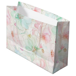 Blush Pink Mint Flowers Birthday Large Gift Bag