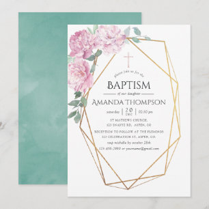 Blush Pink & Mint Geometric Baptism or Christening Invitation