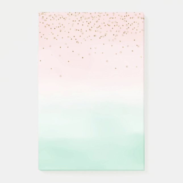 Blush Pink Mint Gold Confetti Ombre Post-it Notes (Front)
