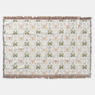 Blush Pink Mint Green Butterflies Throw Blanket