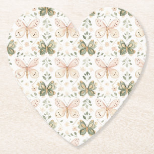 Blush Pink Mint Green Butterflies Wedding Paper Coaster