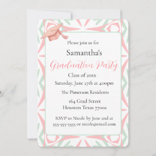 Blush Pink & Mint Green Geometric Graduation Party Invitation