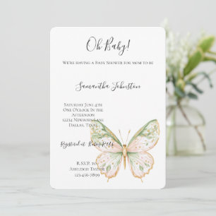 Blush Pink Mint Green Gold Butterfly Baby Shower  Invitation