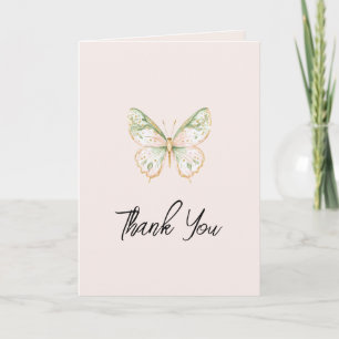 Blush Pink Mint Green Gold Butterfly Love Thank You Card