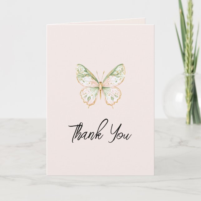 Blush Pink Mint Green Gold Butterfly Love Thank You Card (Front)