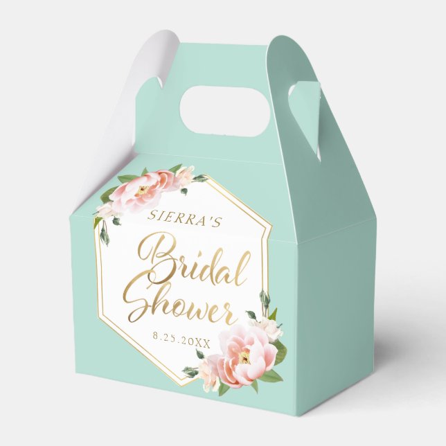 Blush Pink Mint Green Gold Geometric Bridal Shower Favour Box (Front Side)