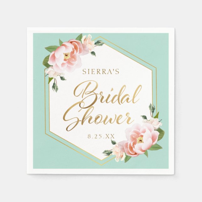 Blush Pink Mint Green Gold Geometric Bridal Shower Napkin (Front)