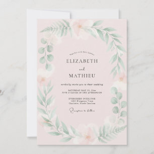 Blush Pink Mint Leafy Wedding Invitation
