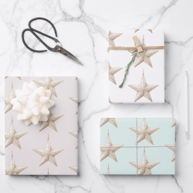 Blush Pink Mint Star Ornaments Christmas Wrapping Paper Sheet (Front)