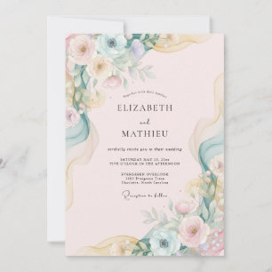 Blush Pink Mint Watercolor Wedding Invitation