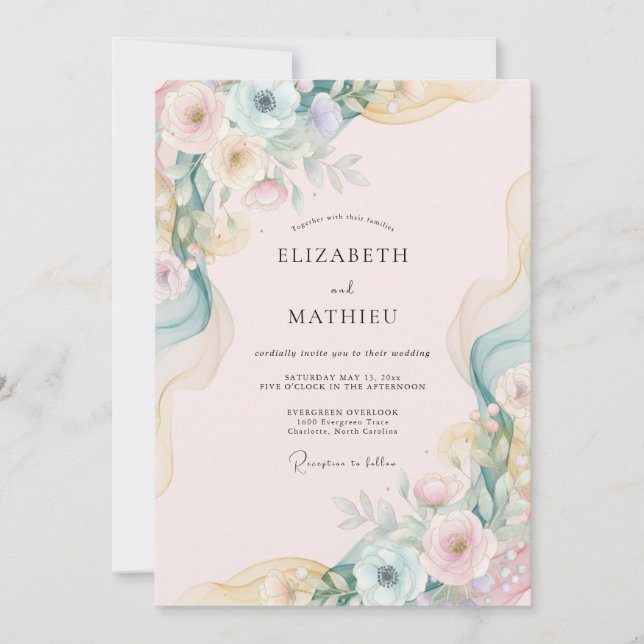 Blush Pink Mint Watercolor Wedding Invitation (Front)