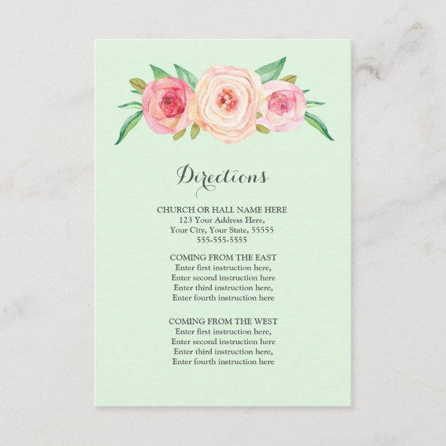 Blush Pink Mint Wedding Direction Insert (Front)