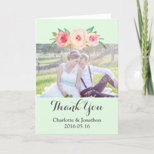 Blush Pink Mint Wedding Thank You Photo Card