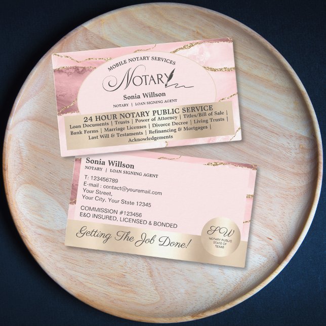 Blush Pink Mobile Notary & Loan Signing Agent Business Card (Creator Uploaded)