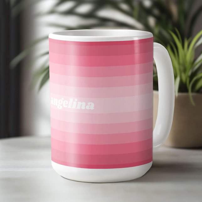 Blush Pink Mod Retro Striped Pattern Custom Name Coffee Mug (Custom Mug - Personalize with Your Name or Initials)