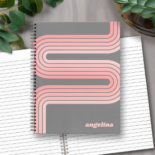 Blush Pink Mod Striped Pattern Custom Name Notebook