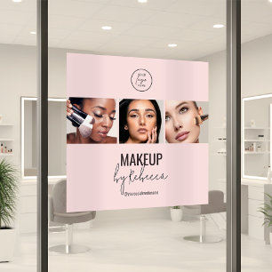 Blush Pink Modern 3 Photo Makeup Studio Logo Window Cling
