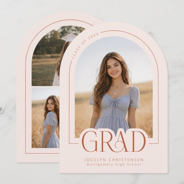 Blush Pink Modern 5 Photo Graduation Announcement (Front/Back)