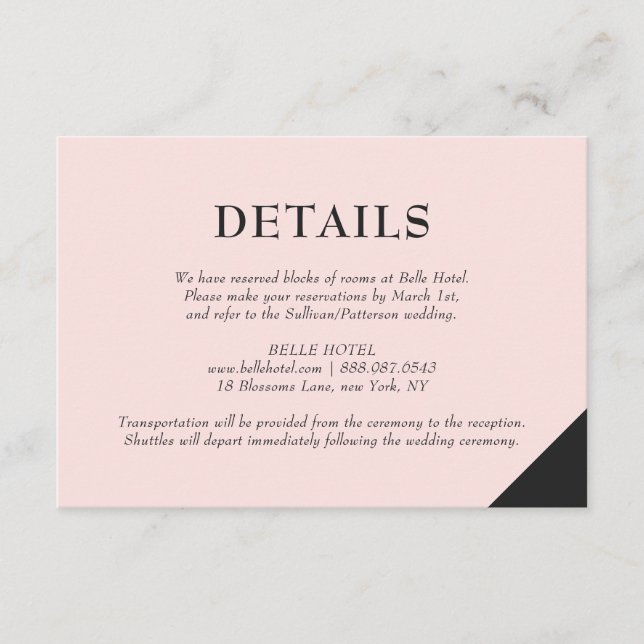 Blush Pink Modern Accents Details Accommodations Enclosure Card (Front)