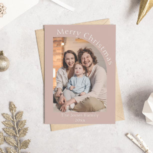 Blush Pink Modern Arch Photo Christmas Holiday Card