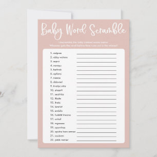 Blush pink modern baby shower word scramble game invitation