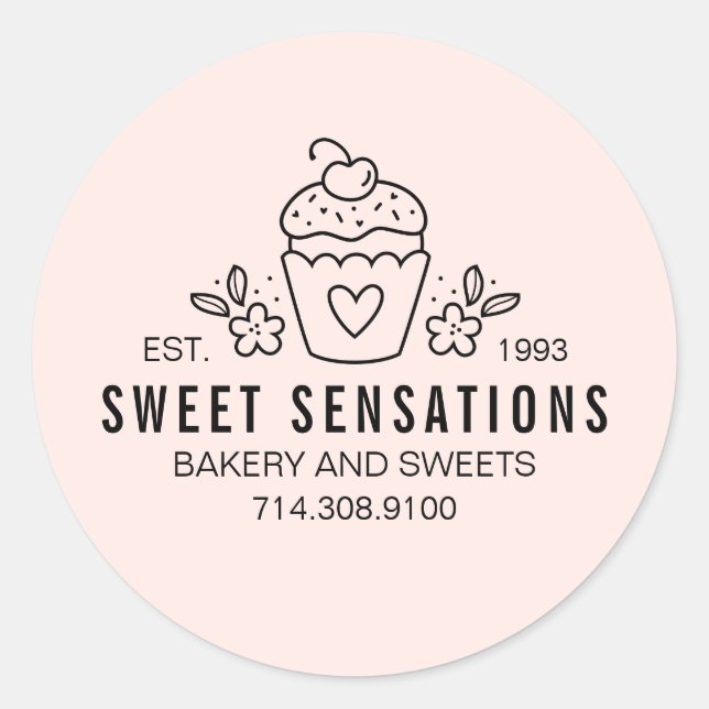 Blush Pink Modern Bakery Cupcake Sticker (Front)