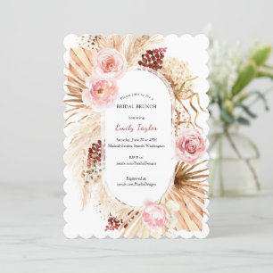 Blush Pink Modern Boho Arch Pampas Grass Floral  Invitation
