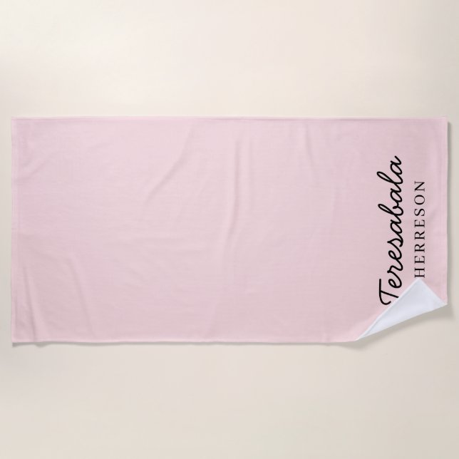 Blush Pink Modern Bridesmaid Script Design Beach Towel (Front)