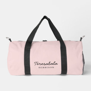 Blush Pink Modern Bridesmaid Script Design Duffle Bag