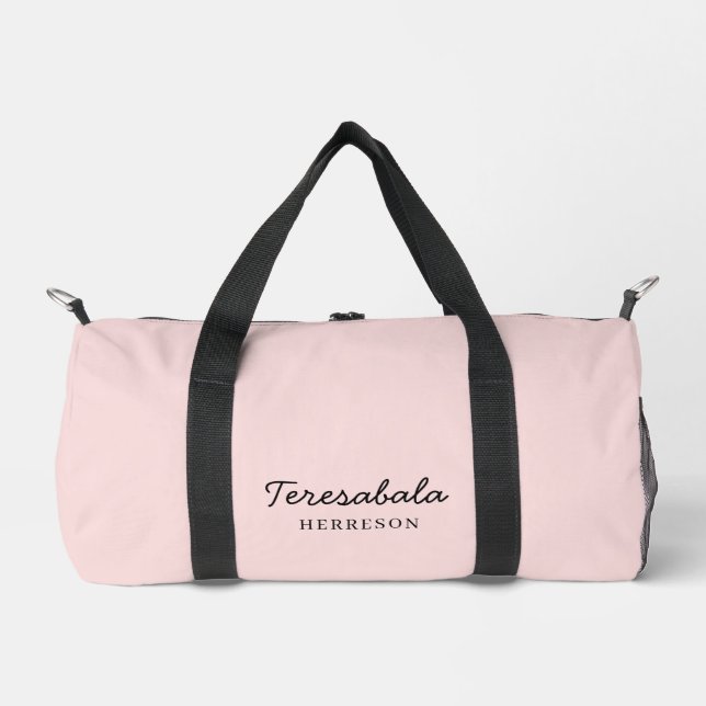 Blush Pink Modern Bridesmaid Script Design Duffle Bag (Front)