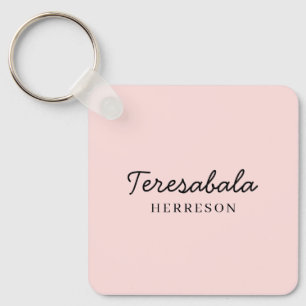 Blush Pink Modern Bridesmaid Script Design Key Ring