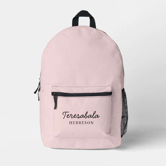 Blush Pink Modern Bridesmaid Script Design Printed Backpack (Front)