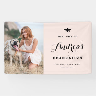 Blush Pink Modern Calligraphy Photo Graduation Banner